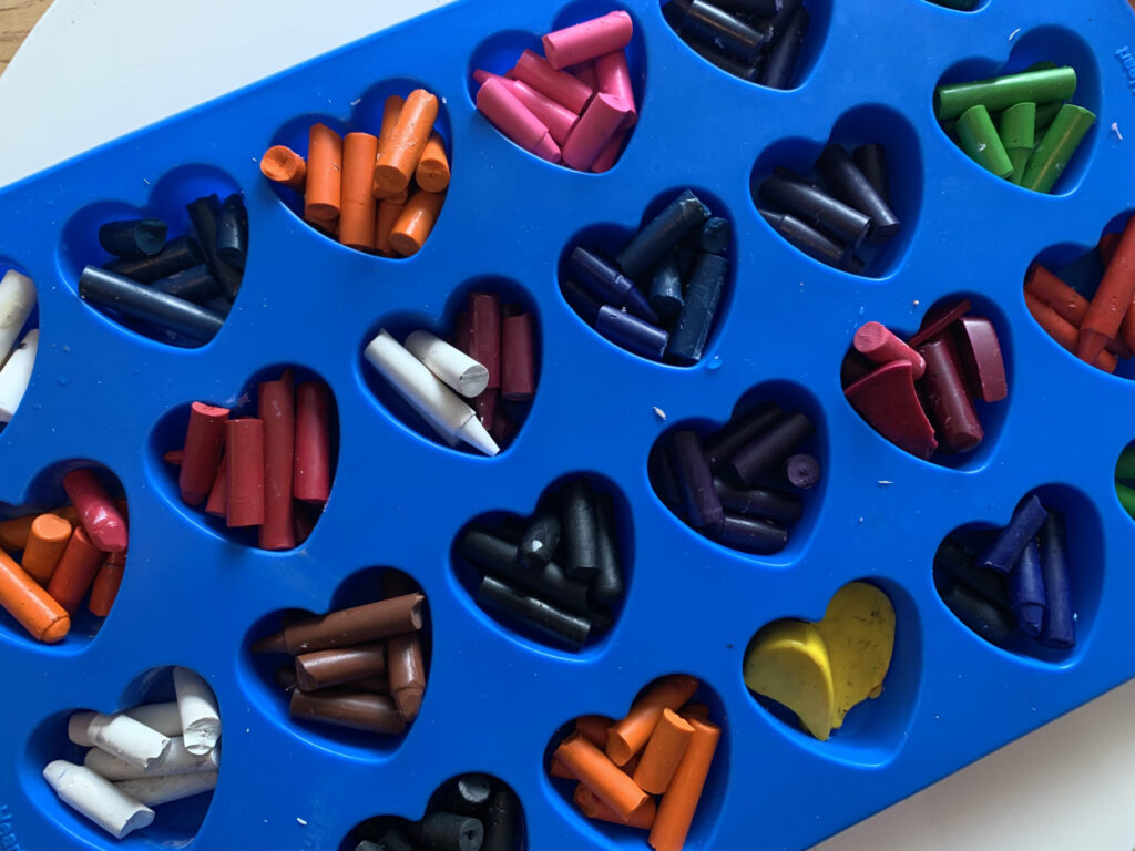 heart shaped mold with crayons